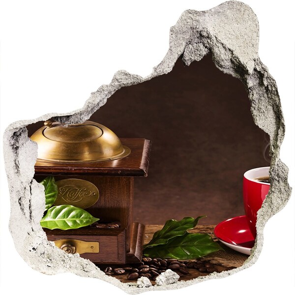 3D wall hole wallpaper Coffee and grinder