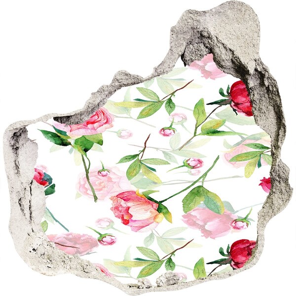 Hole in the wall sticker Pink peonies