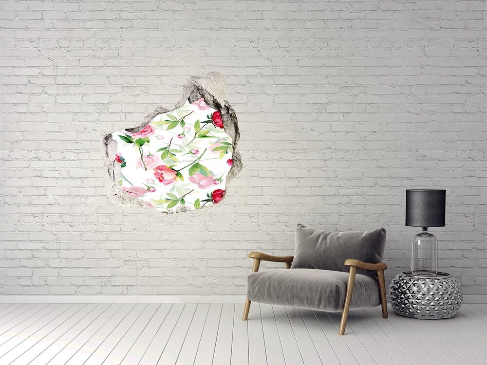 Hole in the wall sticker Pink peonies