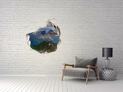 3D wall hole Mountain landscape behind the hole in the wall