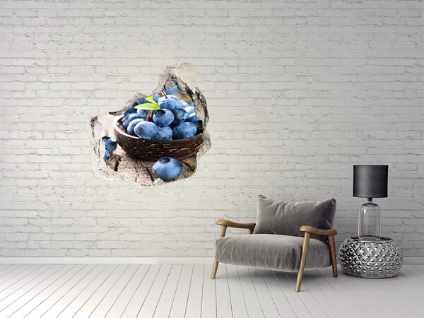 3D wall hole Berries in a wooden bowl