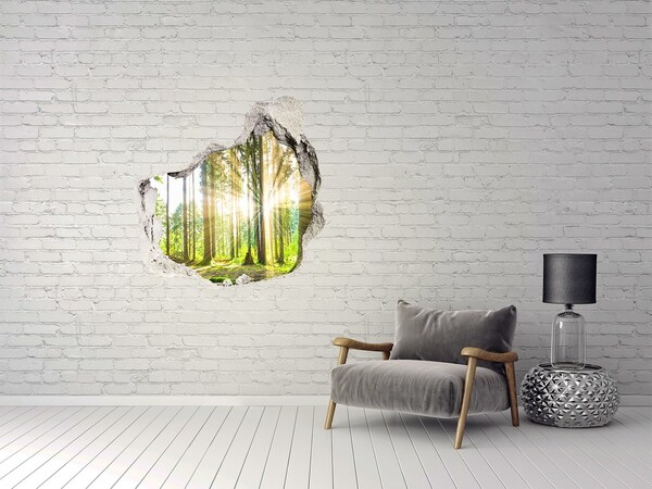 3D wall hole wallpaper Forest glade in the sunshine
