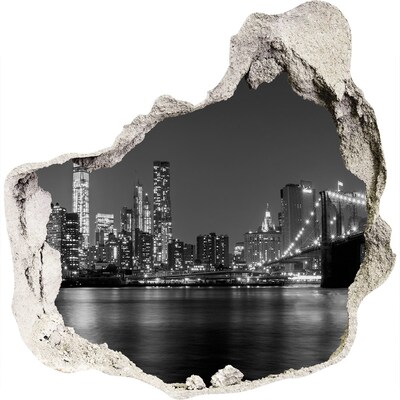 Hole in the wall decal New York skyline in black and white
