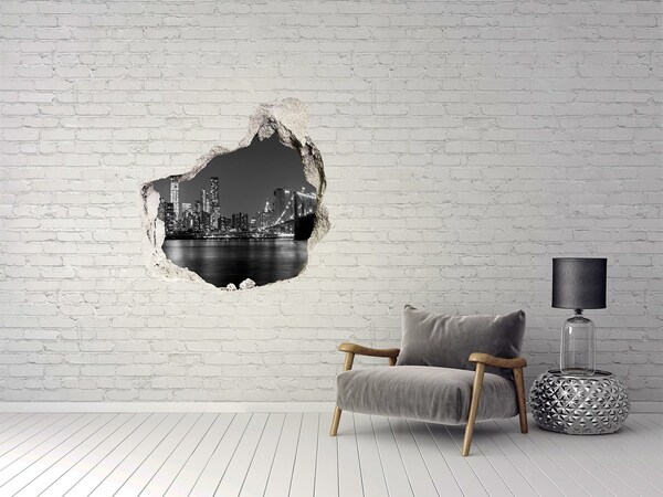 Hole in the wall decal New York skyline in black and white