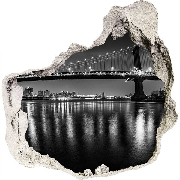 Hole in the wall decal Manhattan Bridge at night