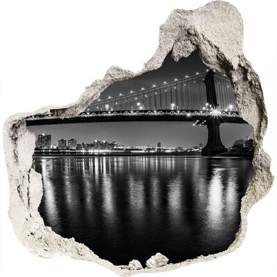Hole in the wall decal Manhattan Bridge at night