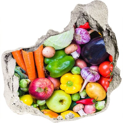 Hole in the wall sticker Colorful vegetables and fruits in a hole in the wall