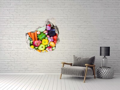 Hole in the wall sticker Colorful vegetables and fruits in a hole in the wall