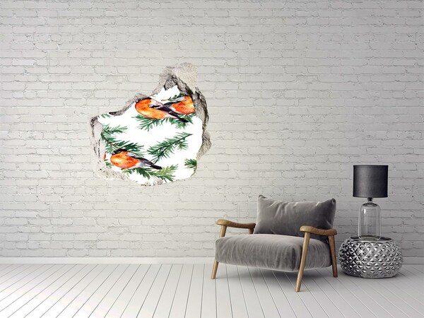 Hole in the wall decal Birds against a green background