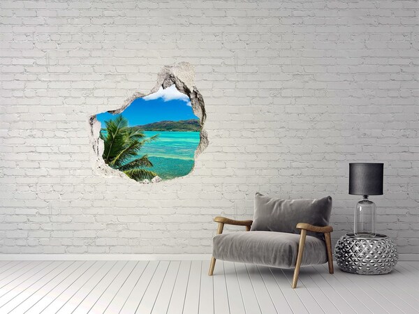 3D wall hole wallpaper Tropical paradise behind the wall