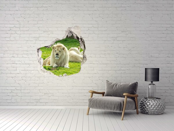 Hole wall sticker White lion in its natural habitat