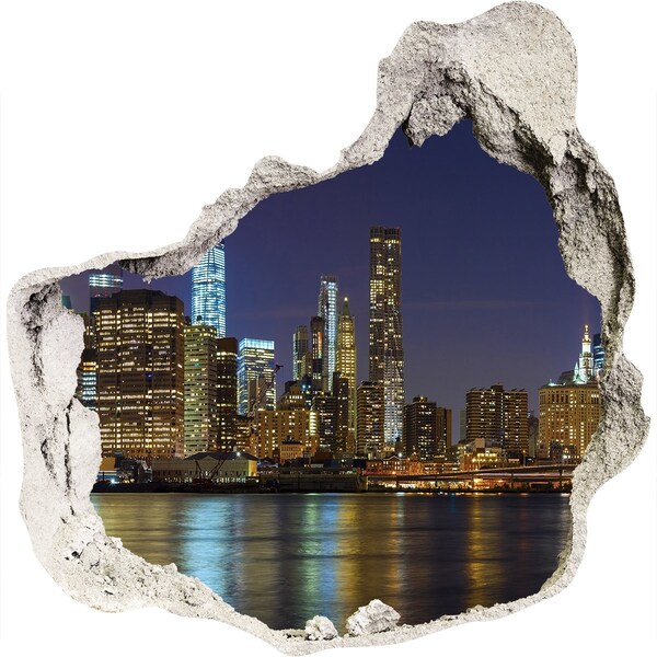 Hole wall sticker View of the city at night