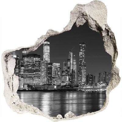 3D wall hole New York skyline at night