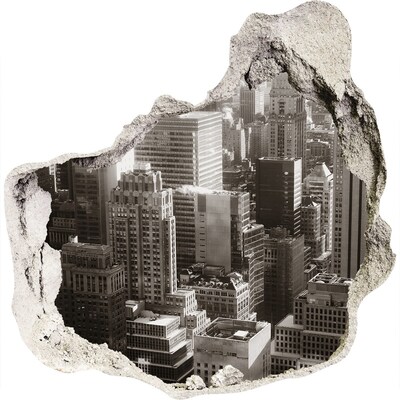 3D wall hole View of the city from a hole in the wall