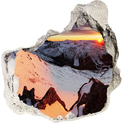 Hole wall sticker Mountain sunset
