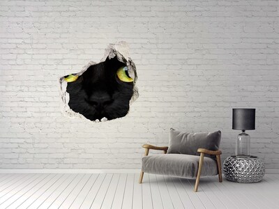 3D wall hole Black cat through a hole in the wall