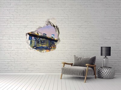 3D wall hole Brooklyn Bridge at night