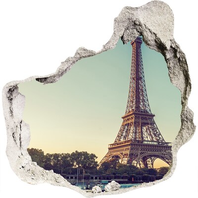 Hole wall sticker The Eiffel Tower in the setting sun