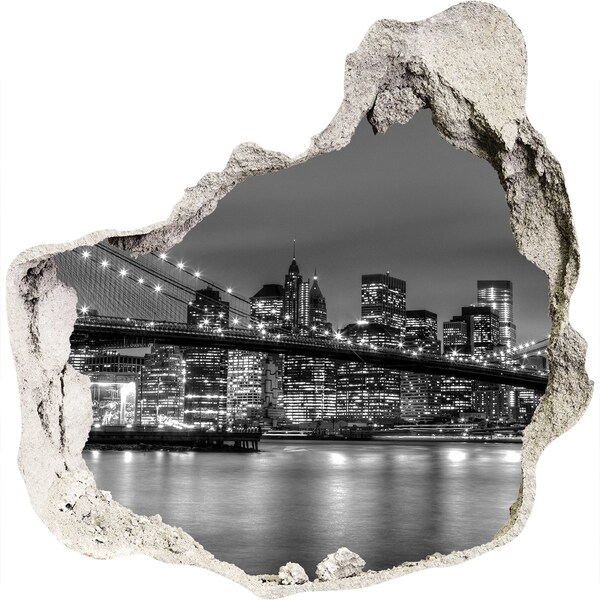 3D wall hole wallpaper New York skyline at night