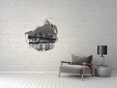 3D wall hole wallpaper New York skyline at night