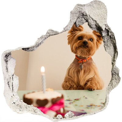Hole wall sticker Birthday dog ​​with cake