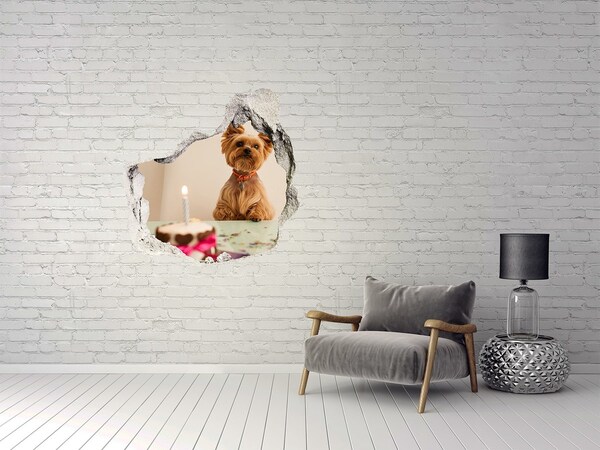 Hole wall sticker Birthday dog ​​with cake