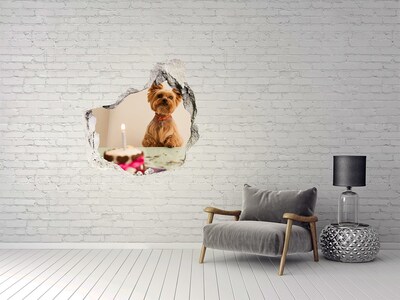 Hole wall sticker Birthday dog ​​with cake