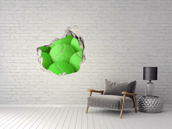 Hole in the wall decal Green tennis balls behind the wall
