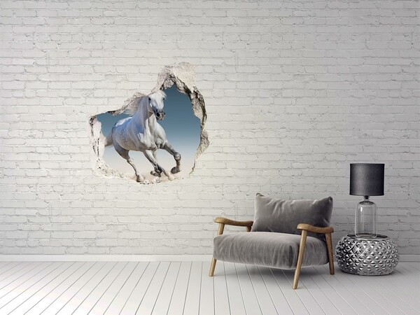 Hole in the wall decal A white horse on the run