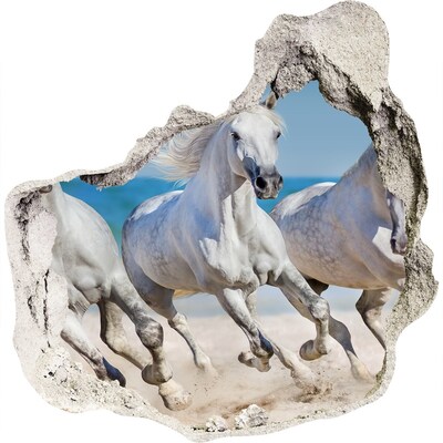 Hole in the wall sticker White horses on the beach