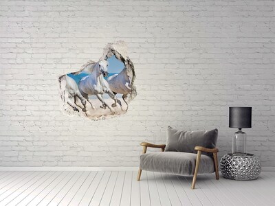 Hole in the wall sticker White horses on the beach