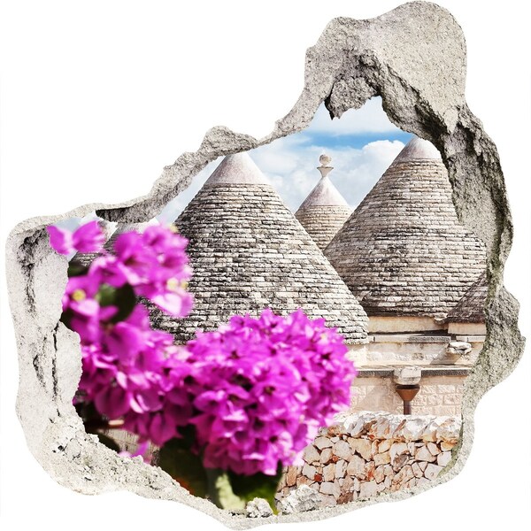 Hole in the wall decal Trulli in Puglia with flowers