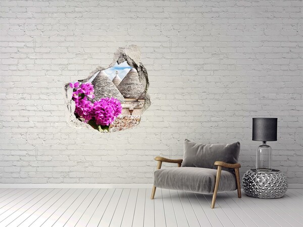 Hole in the wall decal Trulli in Puglia with flowers