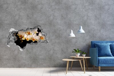 3D wall hole wallpaper Orchid flowers in the ruins