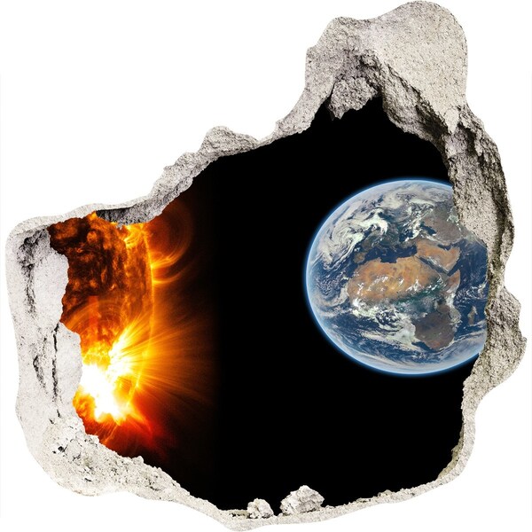 3D wall hole wallpaper Cosmic view of the Earth and the Sun