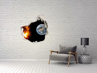 3D wall hole wallpaper Cosmic view of the Earth and the Sun