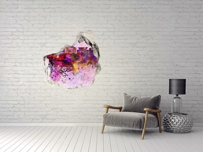 3D wall hole wallpaper Colorful view of the city