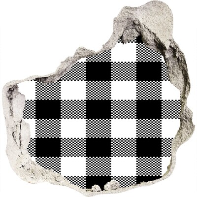 Hole wall sticker Black and white checkered pattern on the wall