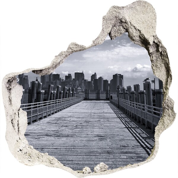 Hole wall sticker View of the city from the pier