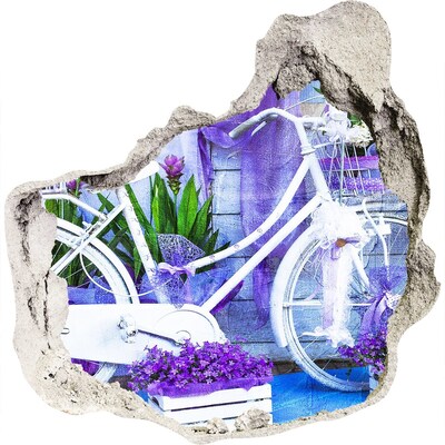 3D wall hole A bicycle in a garden full of flowers