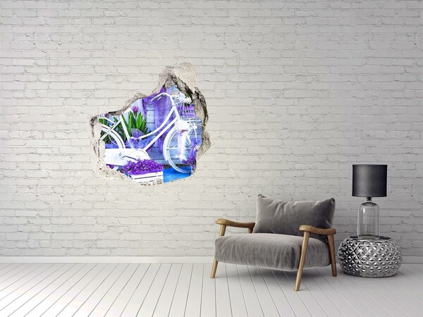 3D wall hole A bicycle in a garden full of flowers