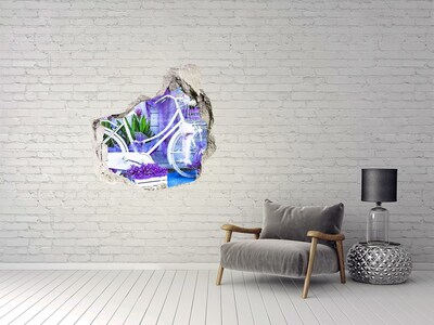3D wall hole A bicycle in a garden full of flowers