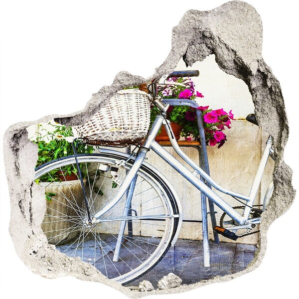 Hole wall sticker A bicycle in a floral setting