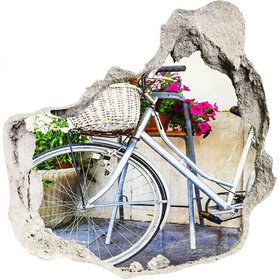 Hole wall sticker A bicycle in a floral setting