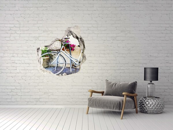 Hole wall sticker A bicycle in a floral setting