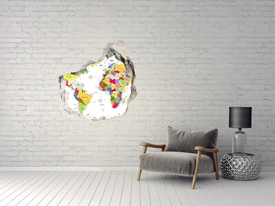 3D wall hole World Map through the Hole in the Wall