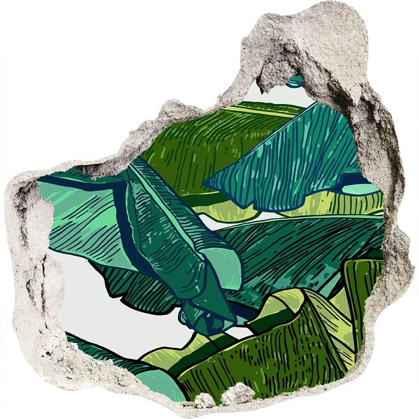 3D wall hole Tropical garden with banana leaves