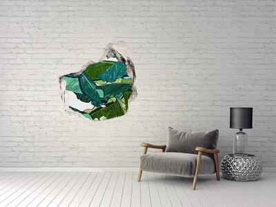 3D wall hole Tropical garden with banana leaves