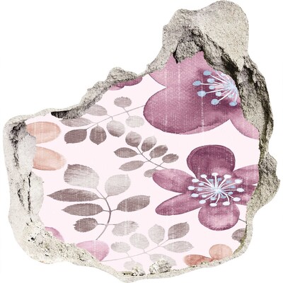 3D wall hole wallpaper Floral motif on a pink background