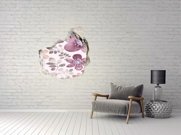 3D wall hole wallpaper Floral motif on a pink background